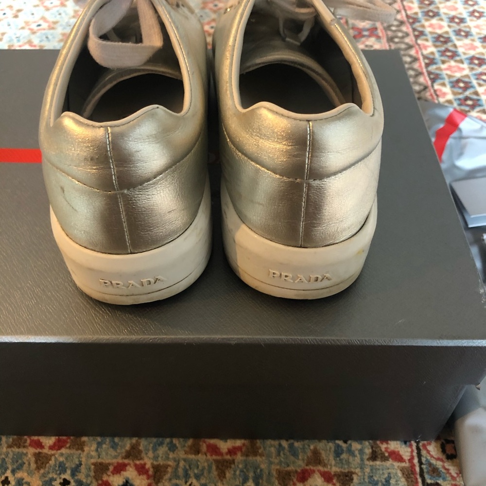 PRADA Metallic Leather Platform Sneakers 7.5 - Picture 8 of 12